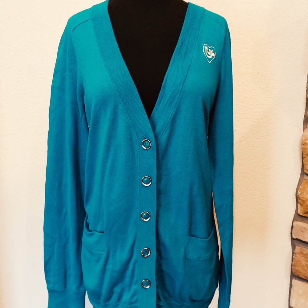 Marc Jacobs Bright Blue V-Neck Cardigan Dove Heart